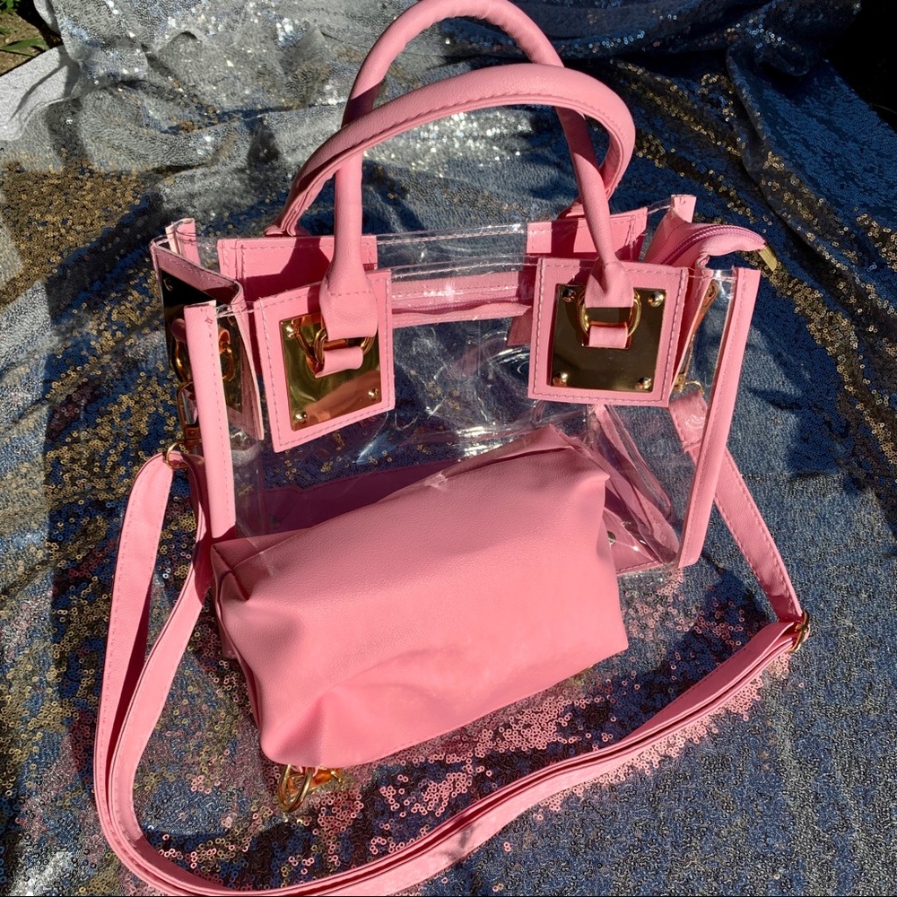 Transparent Jelly Purse with pink detachable/strap
